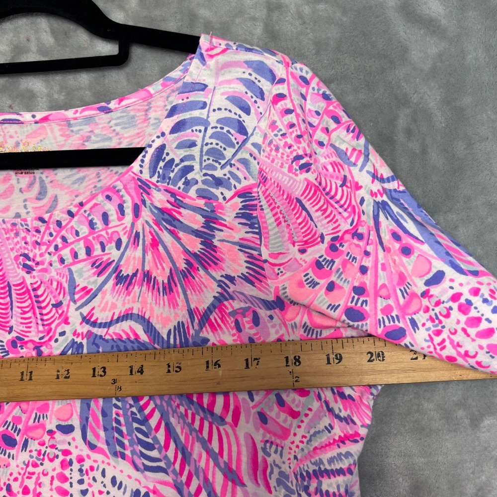 Lilly Pulitzer Pink Purple Shell Print Tiered Cotton Midi Dress Large 3/4 Sleeve - Picture 3 of 10